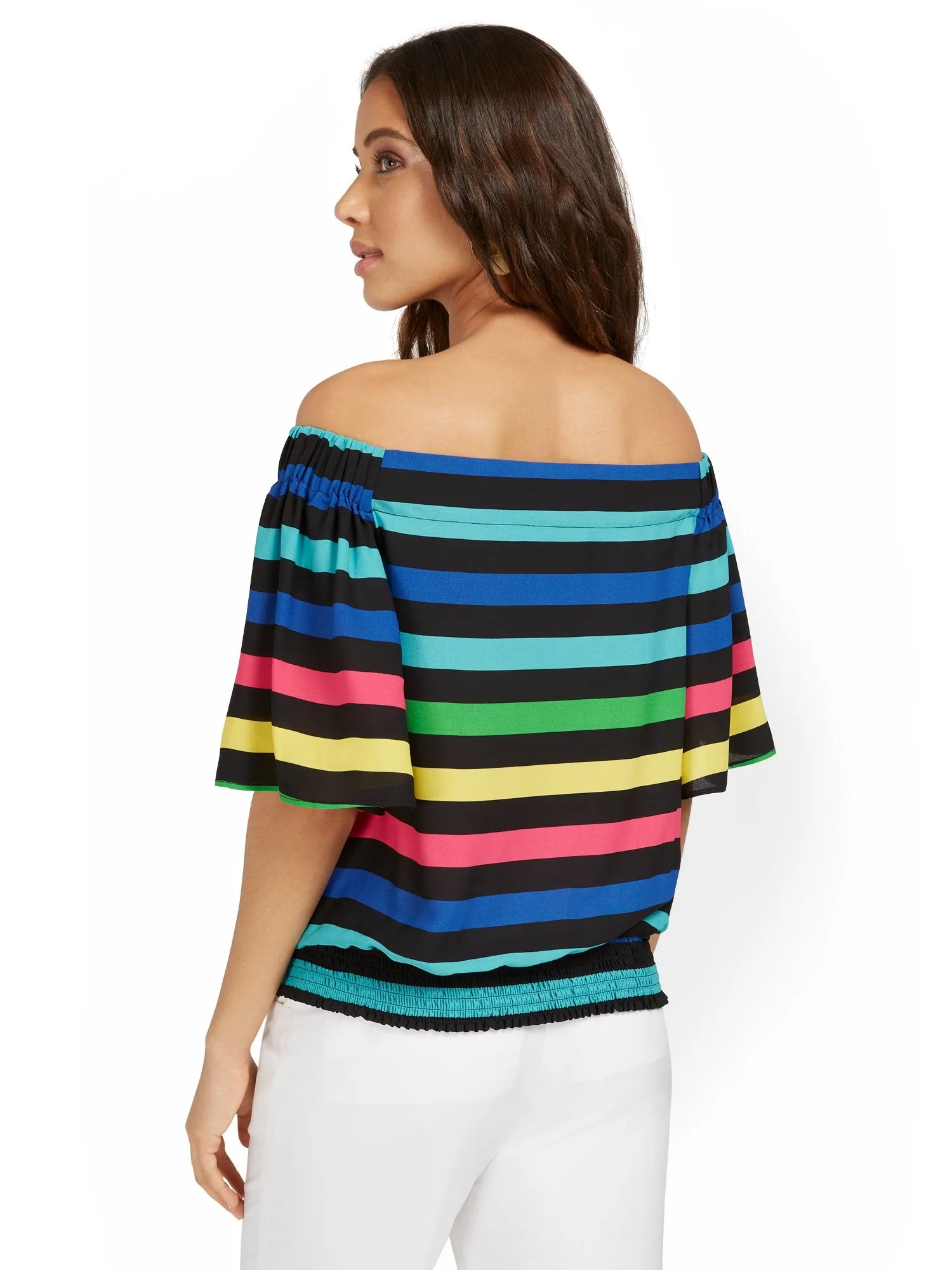 Off-The-Shoulder Stripe Flutter-Sleeve Top