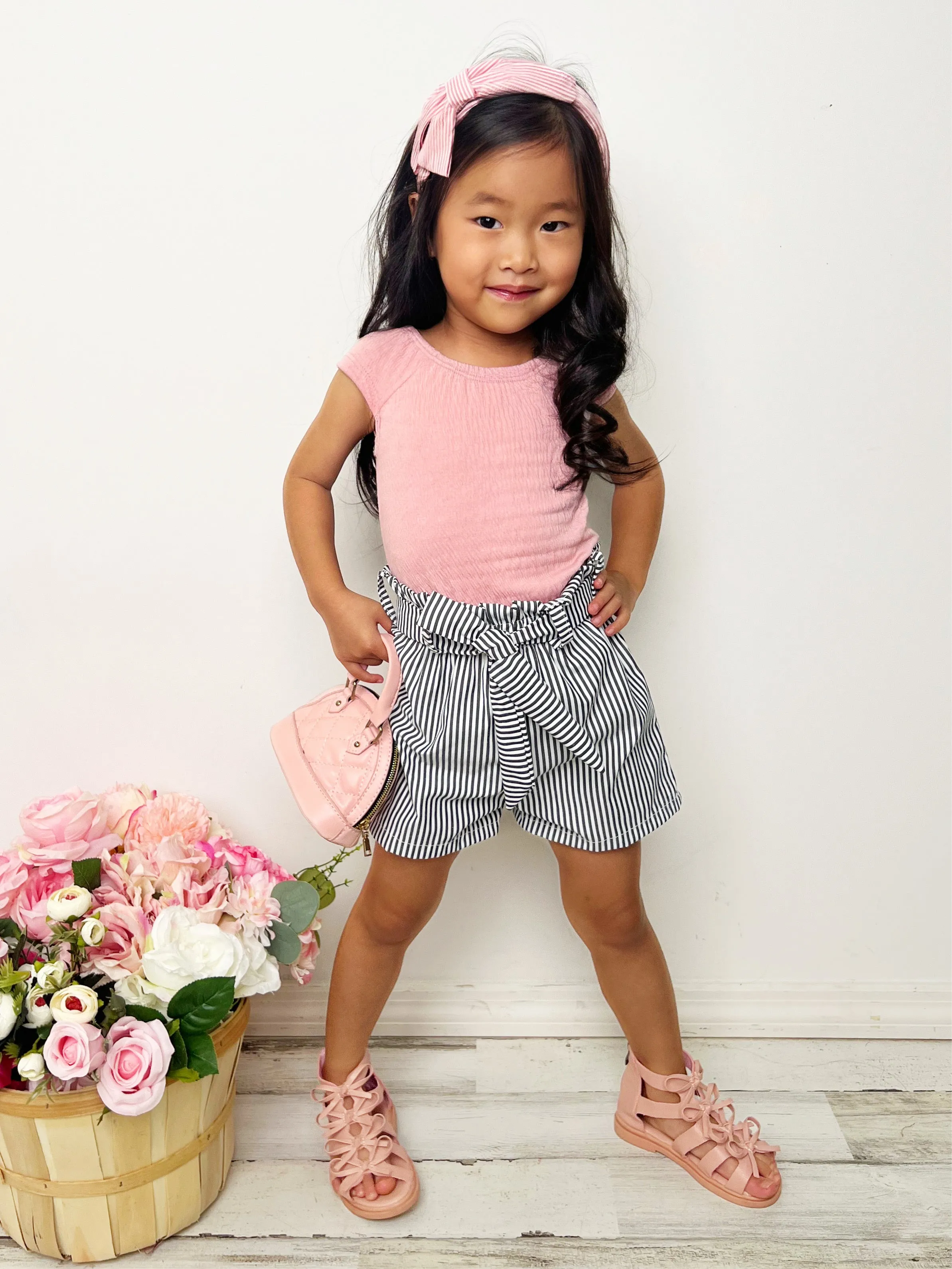 On Pointe Paperbag Belted Shorts Set