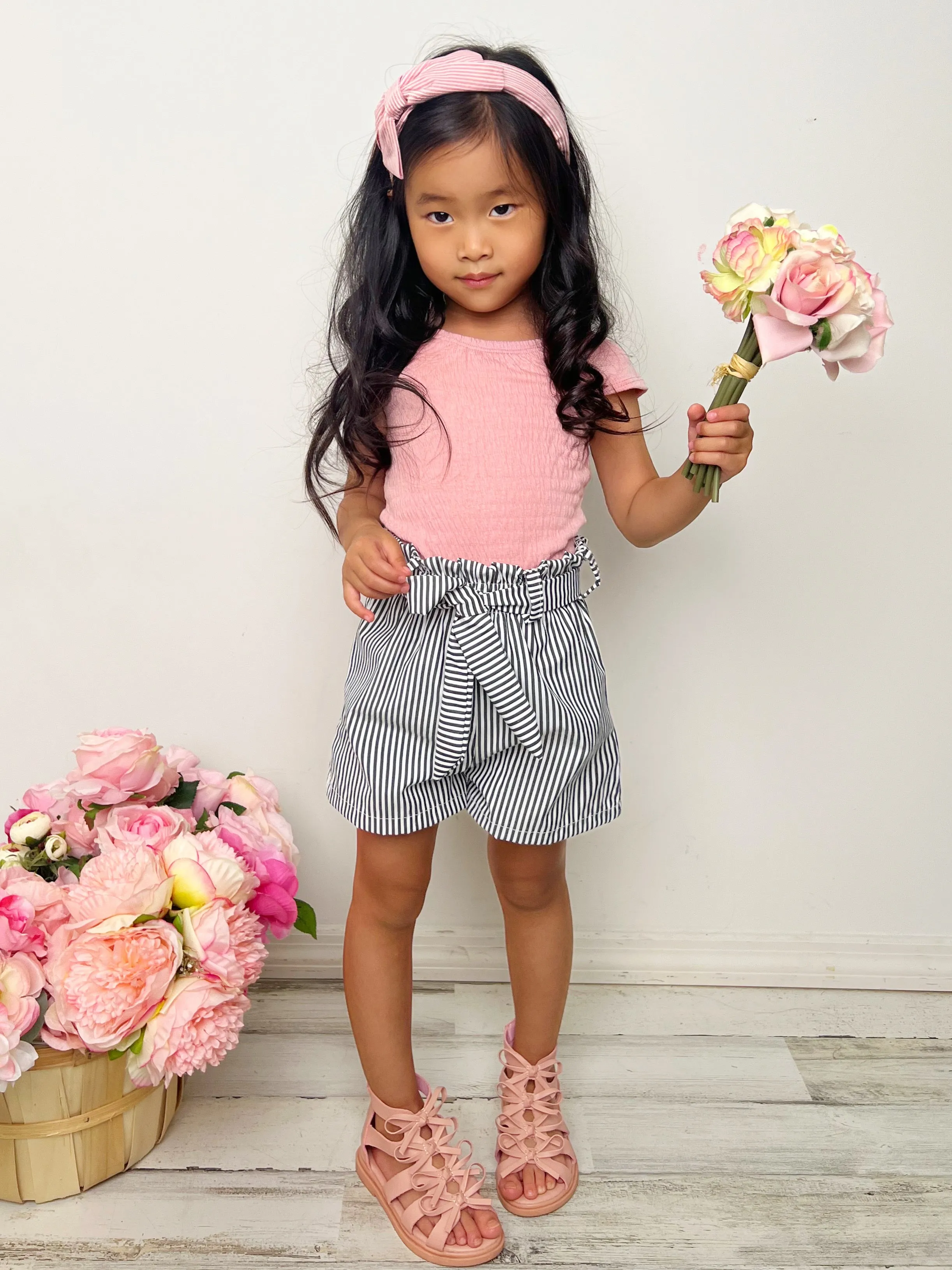 On Pointe Paperbag Belted Shorts Set