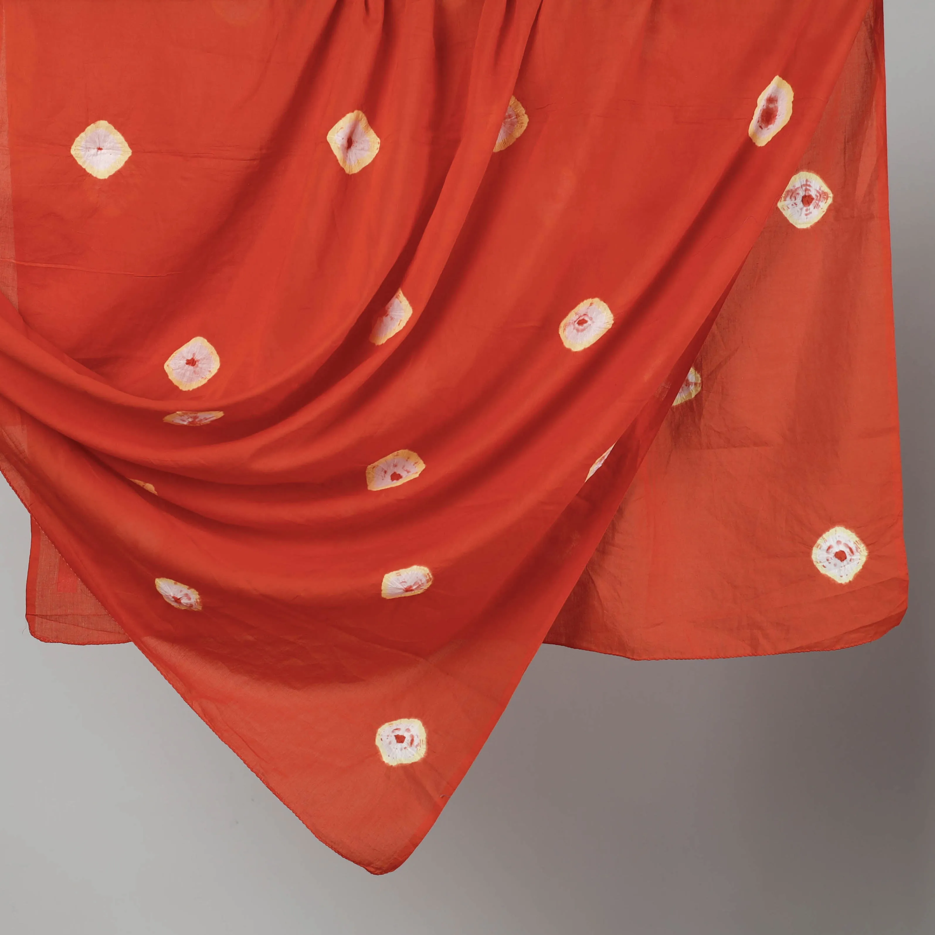 Orange - Shibori Tie-Dye Mul Cotton Dupatta/Wrap Sarong Pareo/Beach Wear