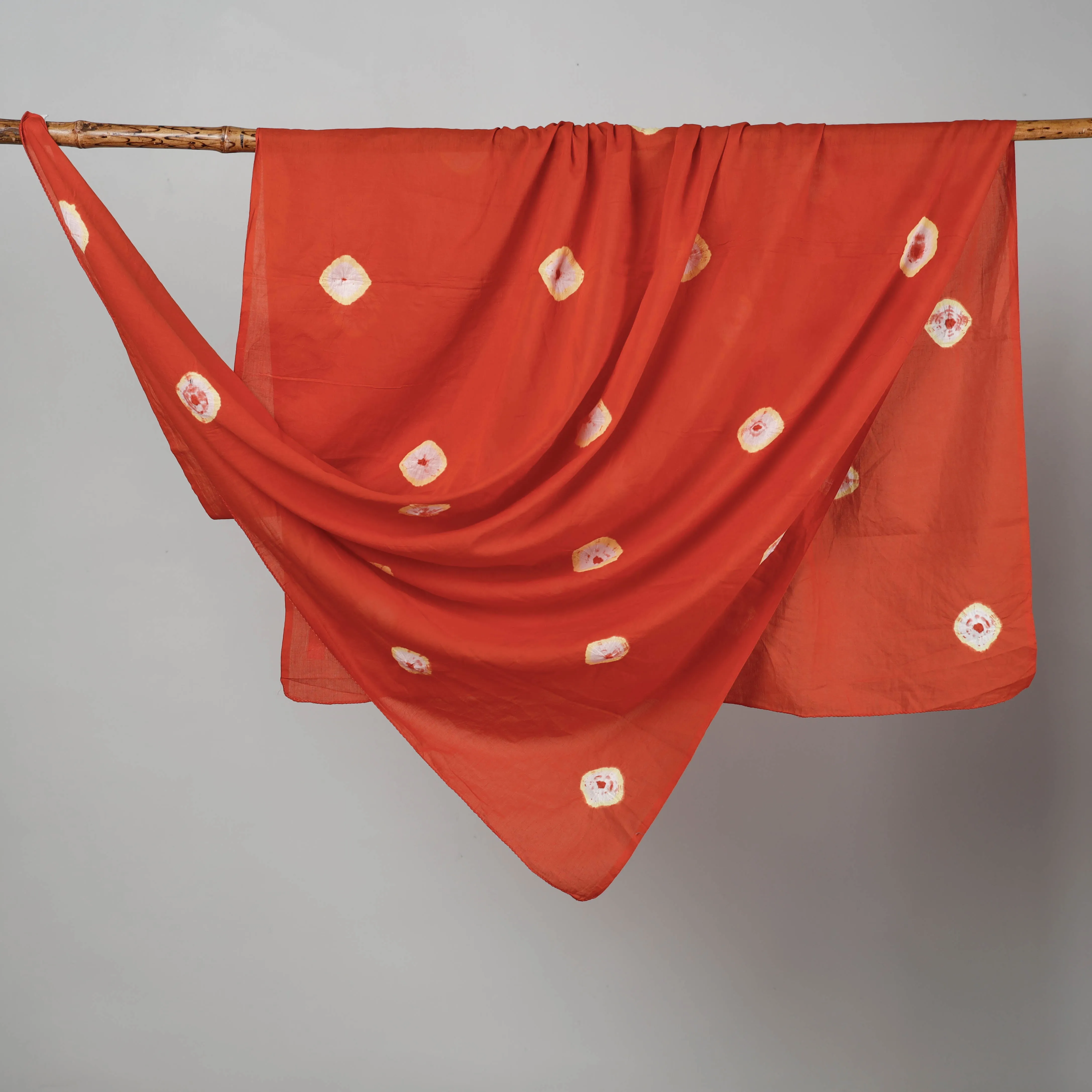 Orange - Shibori Tie-Dye Mul Cotton Dupatta/Wrap Sarong Pareo/Beach Wear