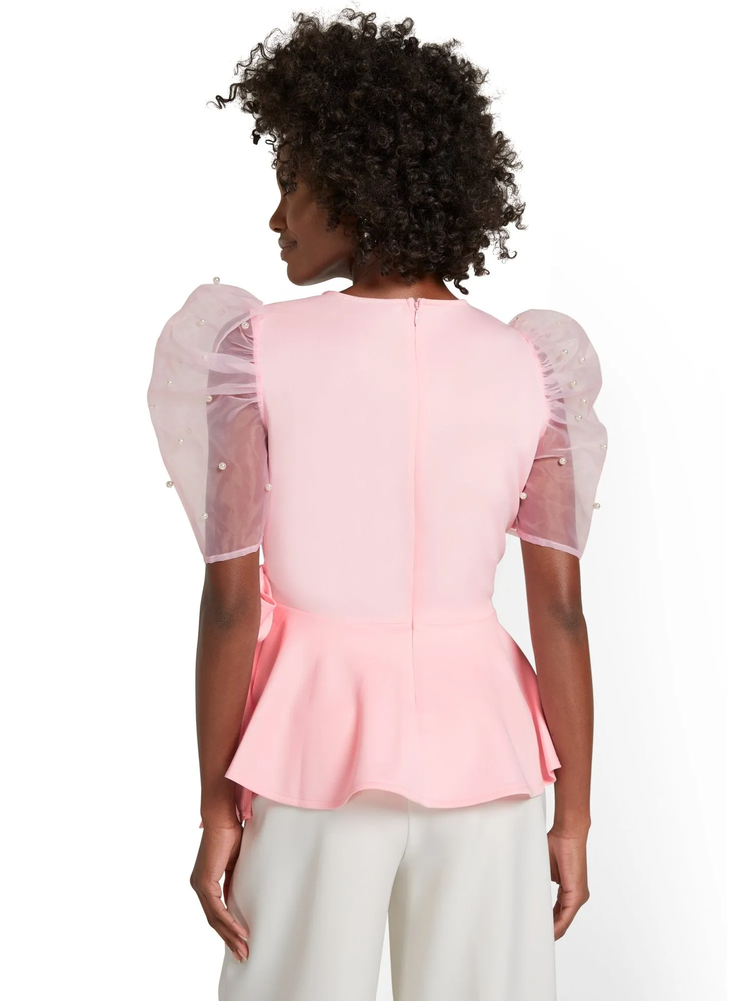 Organza-Sleeve Wrap Top