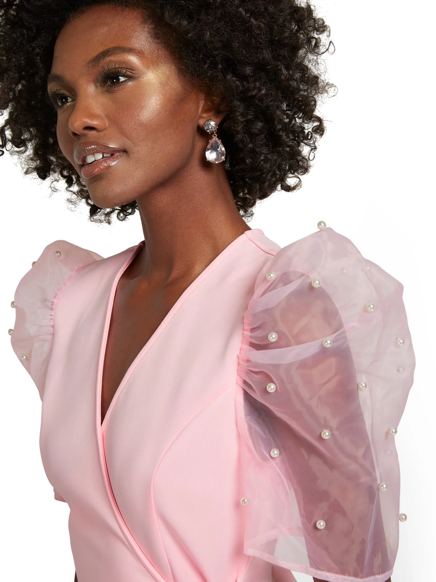 Organza-Sleeve Wrap Top