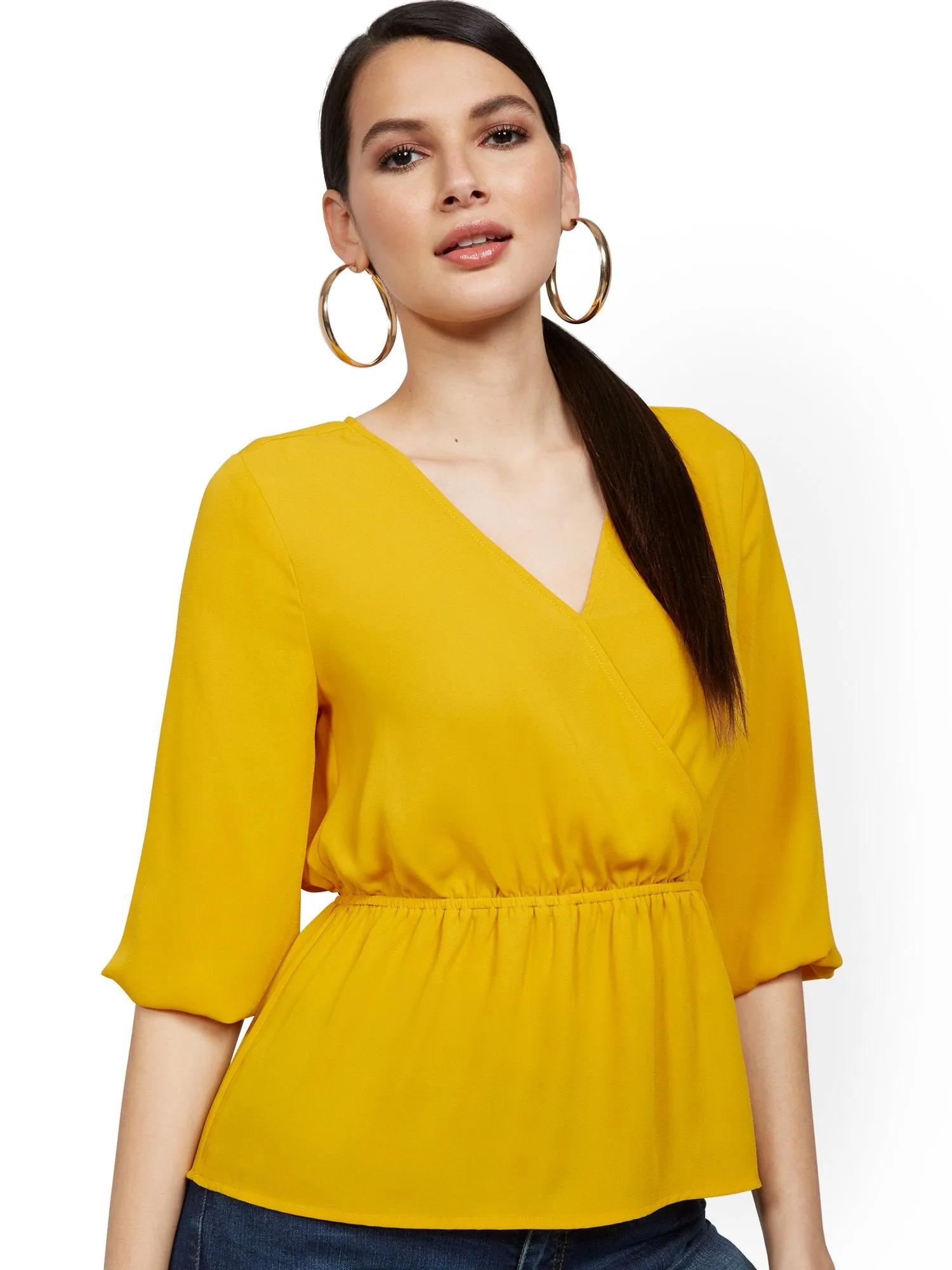 Petite Cinch-Waist Wrap Top
