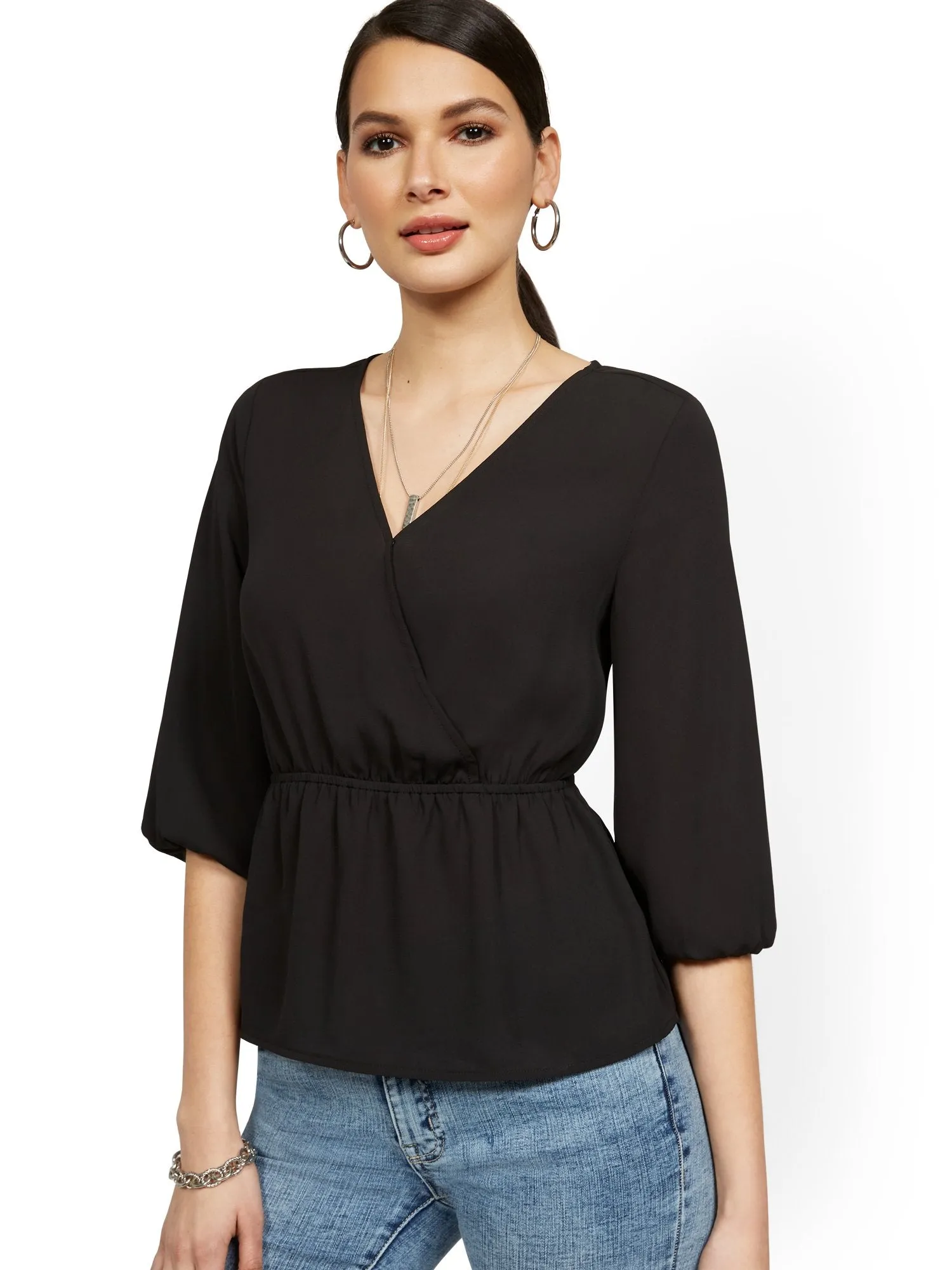 Petite Cinch-Waist Wrap Top