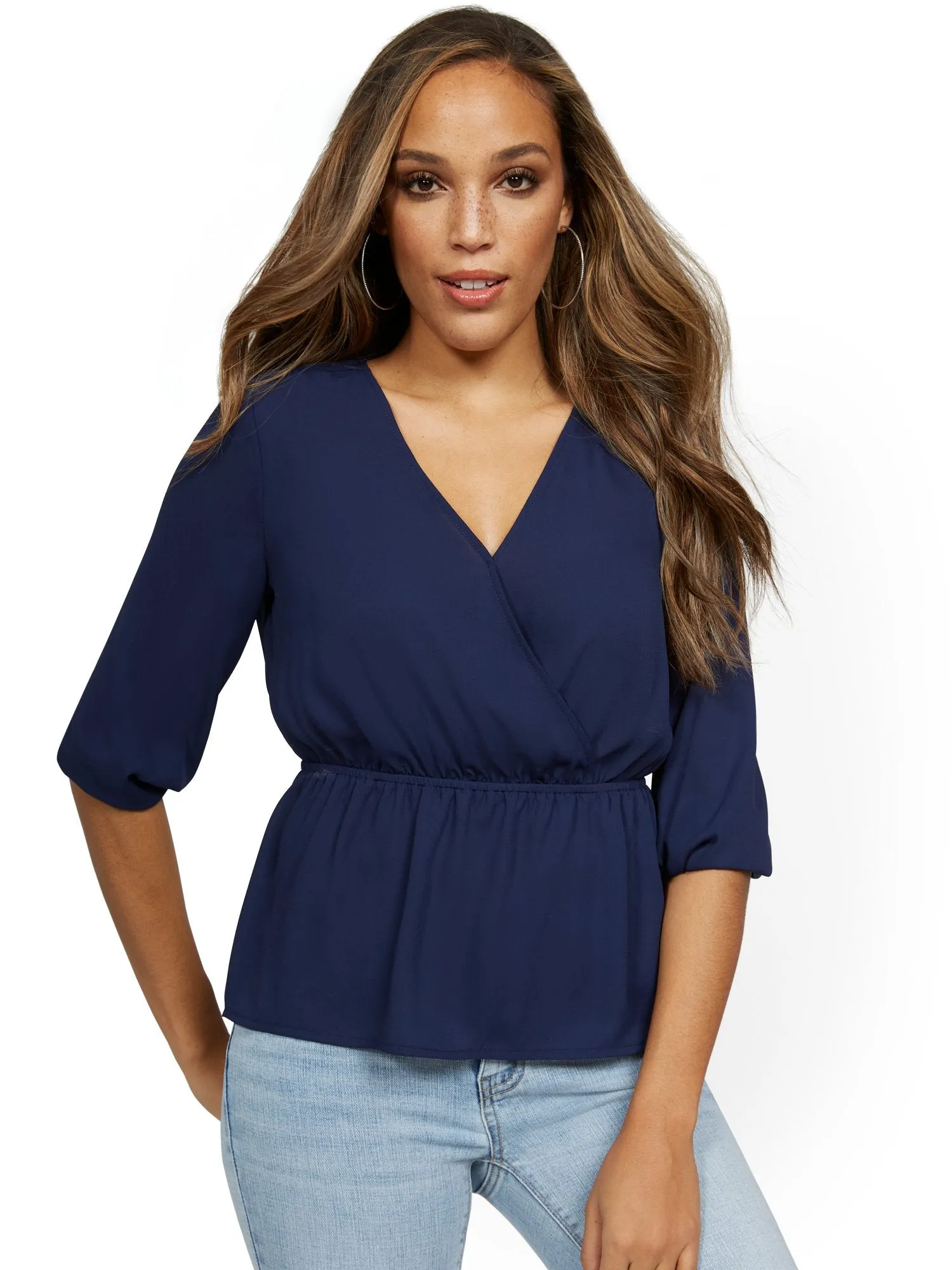 Petite Cinch-Waist Wrap Top