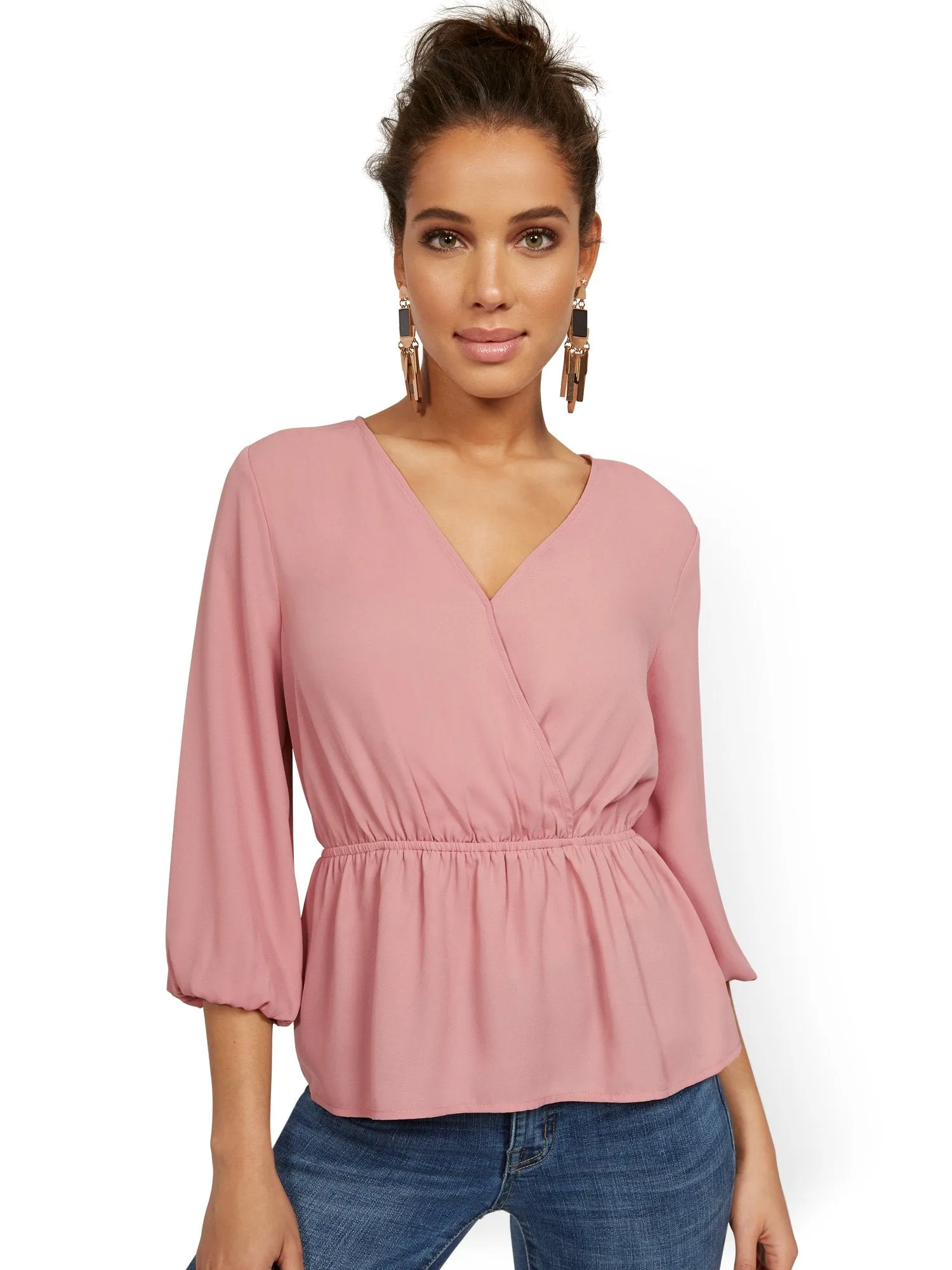 Petite Cinch-Waist Wrap Top