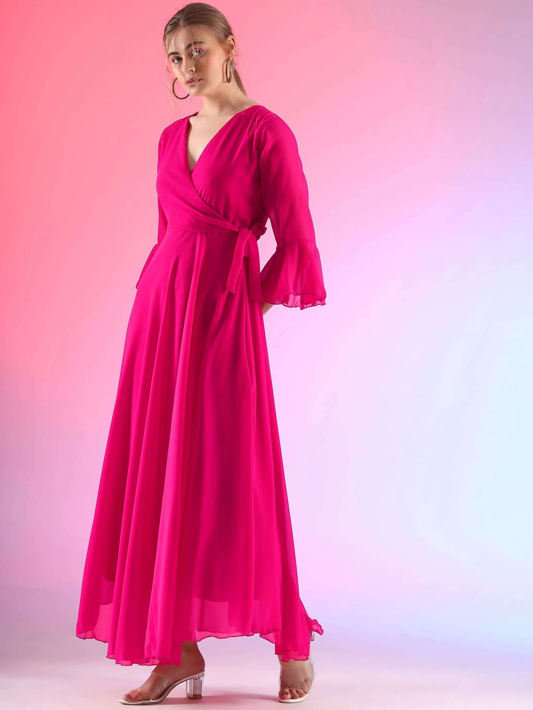 Pink Flare Fantasy Georgette Maxi Dress