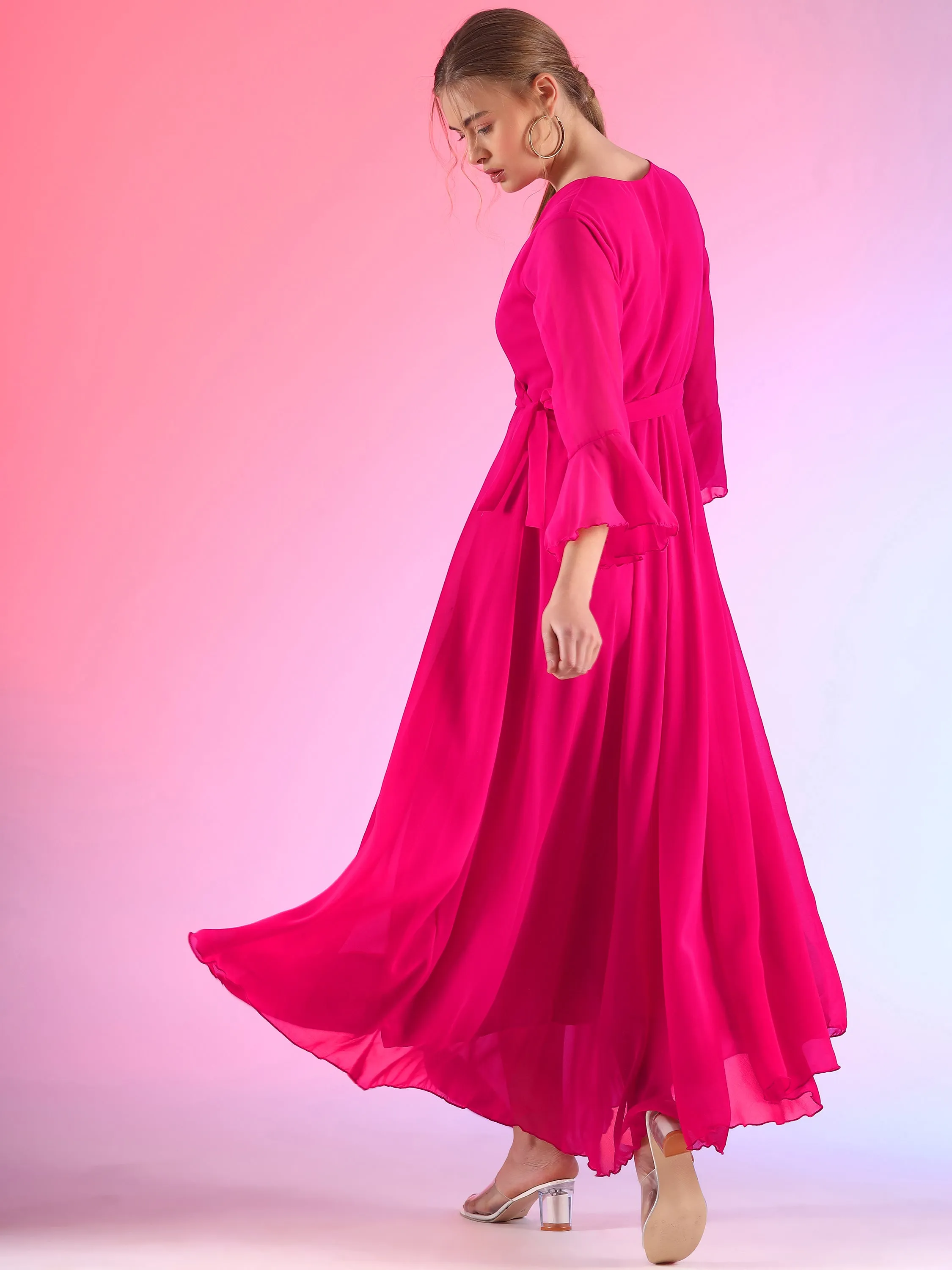 Pink Flare Fantasy Georgette Maxi Dress