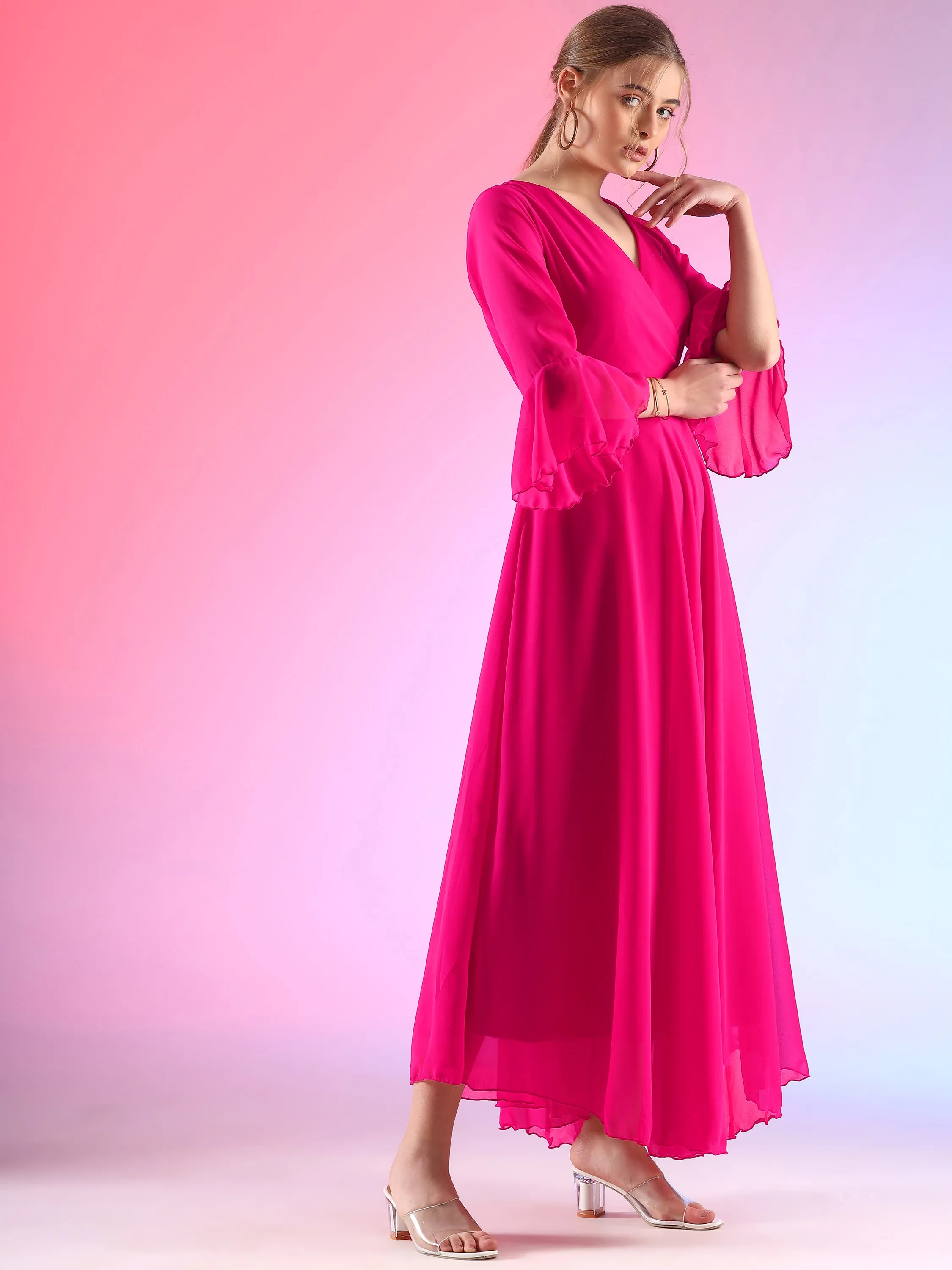 Pink Flare Fantasy Georgette Maxi Dress