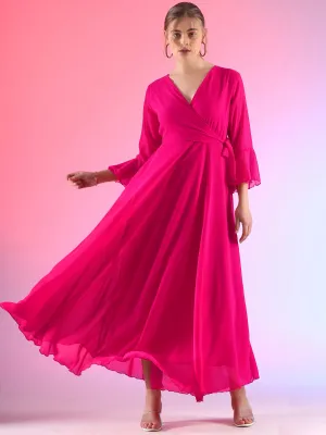 Pink Flare Fantasy Georgette Maxi Dress