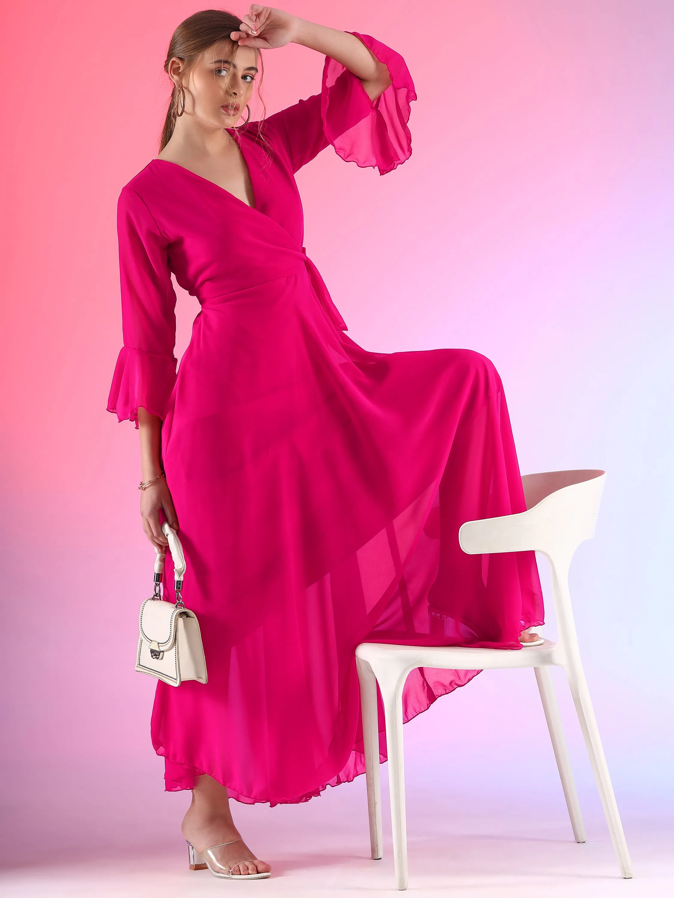 Pink Flare Fantasy Georgette Maxi Dress