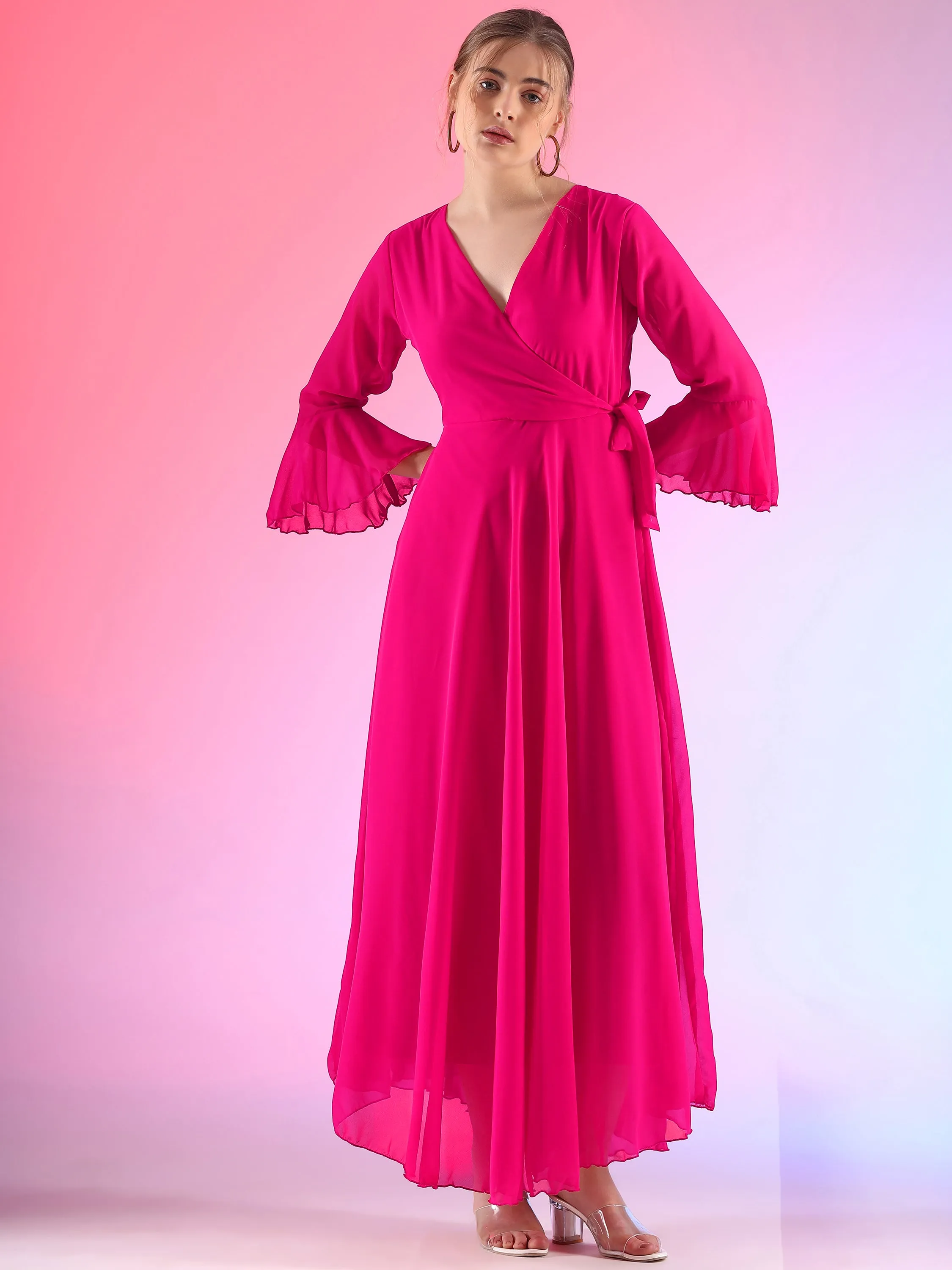 Pink Flare Fantasy Georgette Maxi Dress