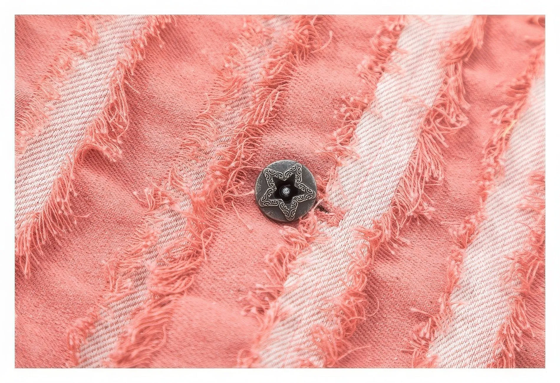 Pink Fringe Vintage Denim Work Jacket with Stripes