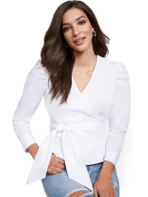 Puff-Sleeve Wrap Top