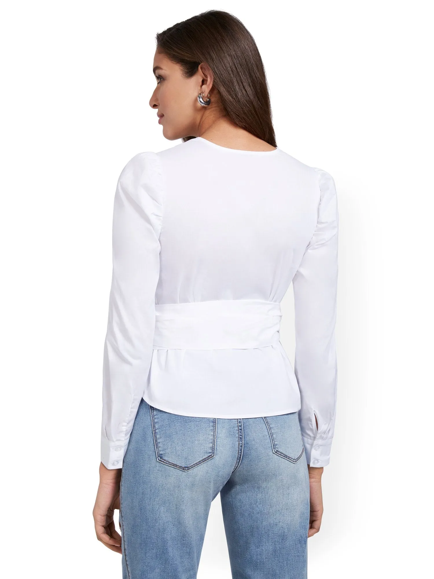 Puff-Sleeve Wrap Top
