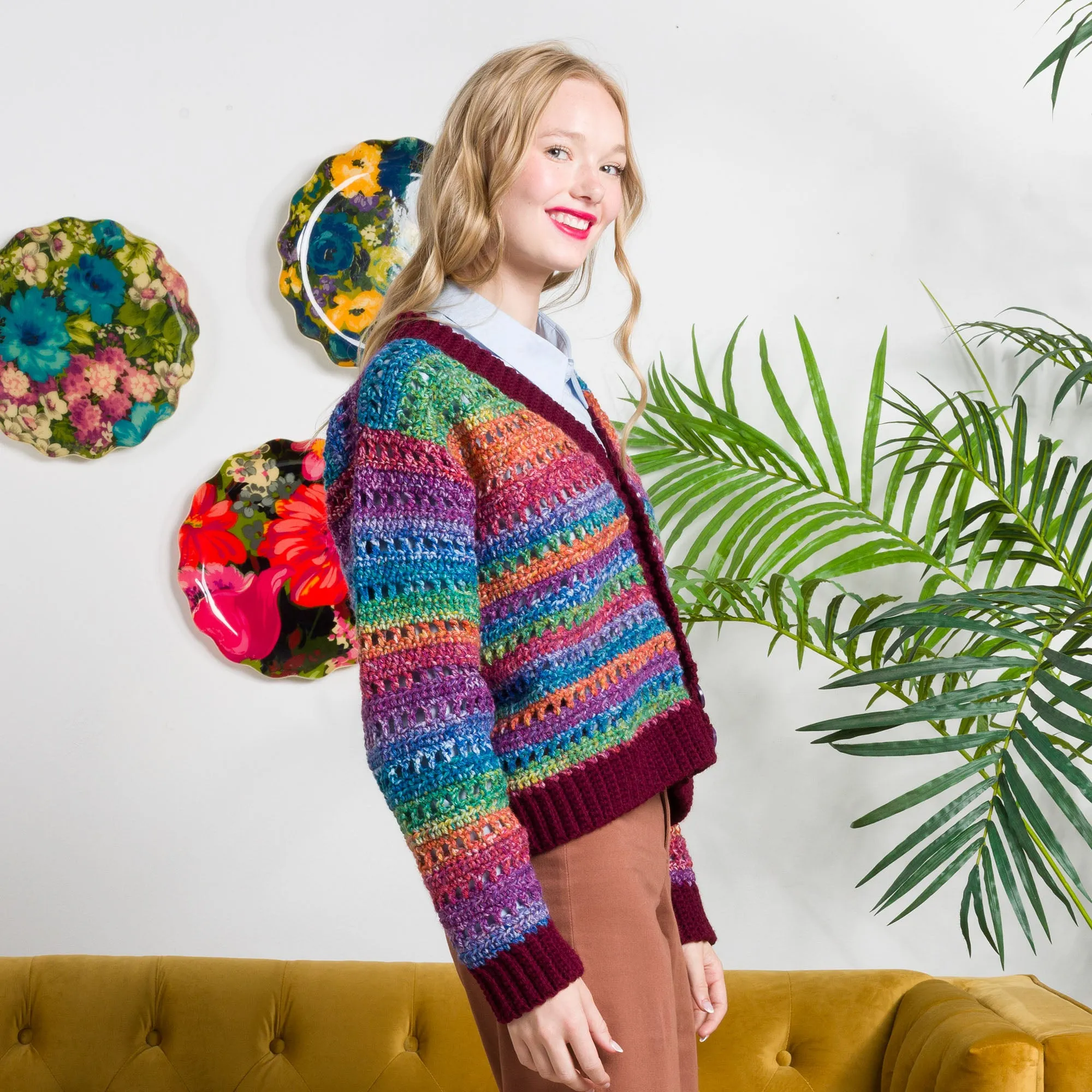 Red Heart Crochet Airy Stripes Cardigan