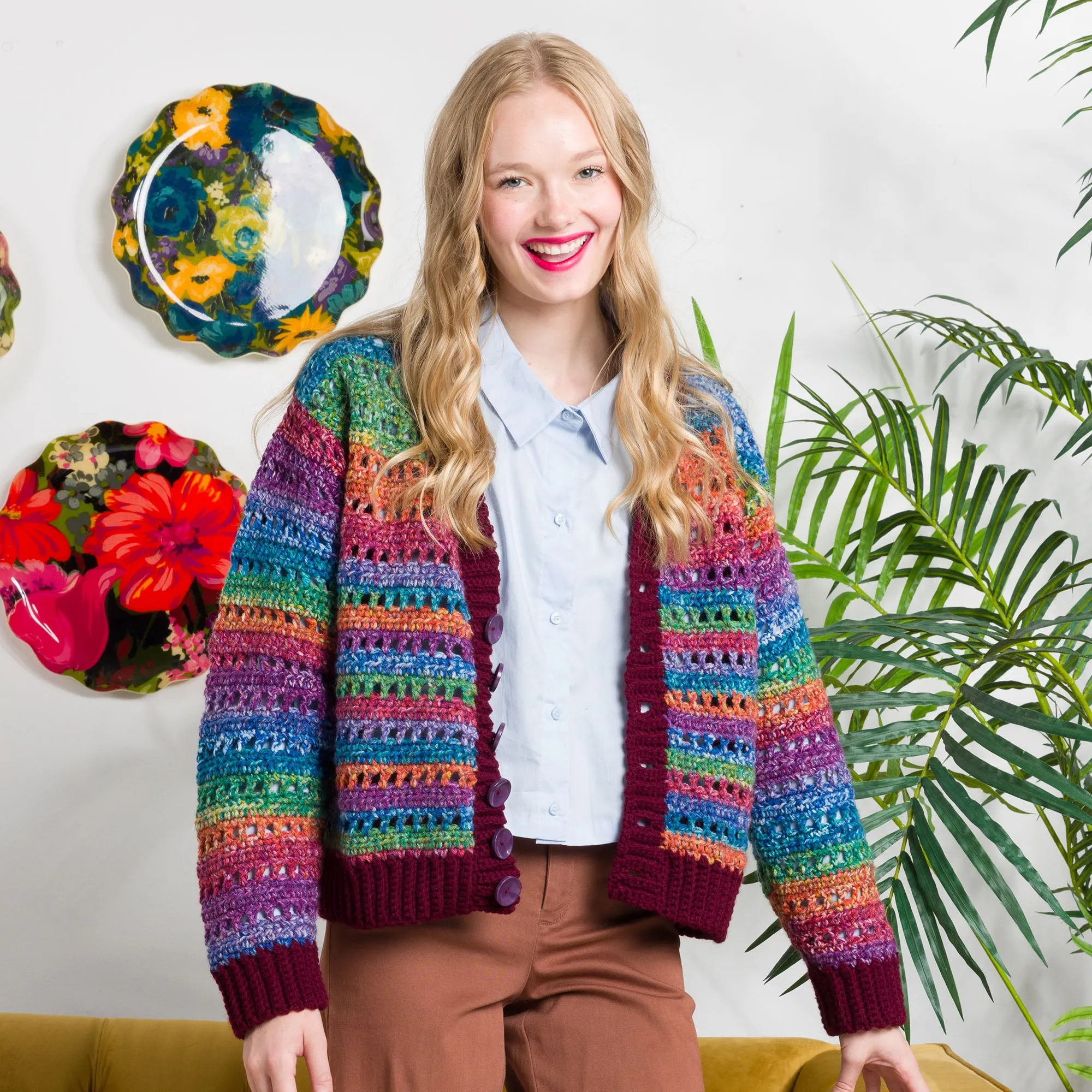 Red Heart Crochet Airy Stripes Cardigan