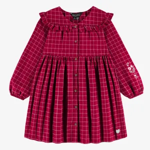 Robe rouge et blanche à carreaux en flanelle brossée, enfant  || Red and white plaid dress in brushed flannel, child