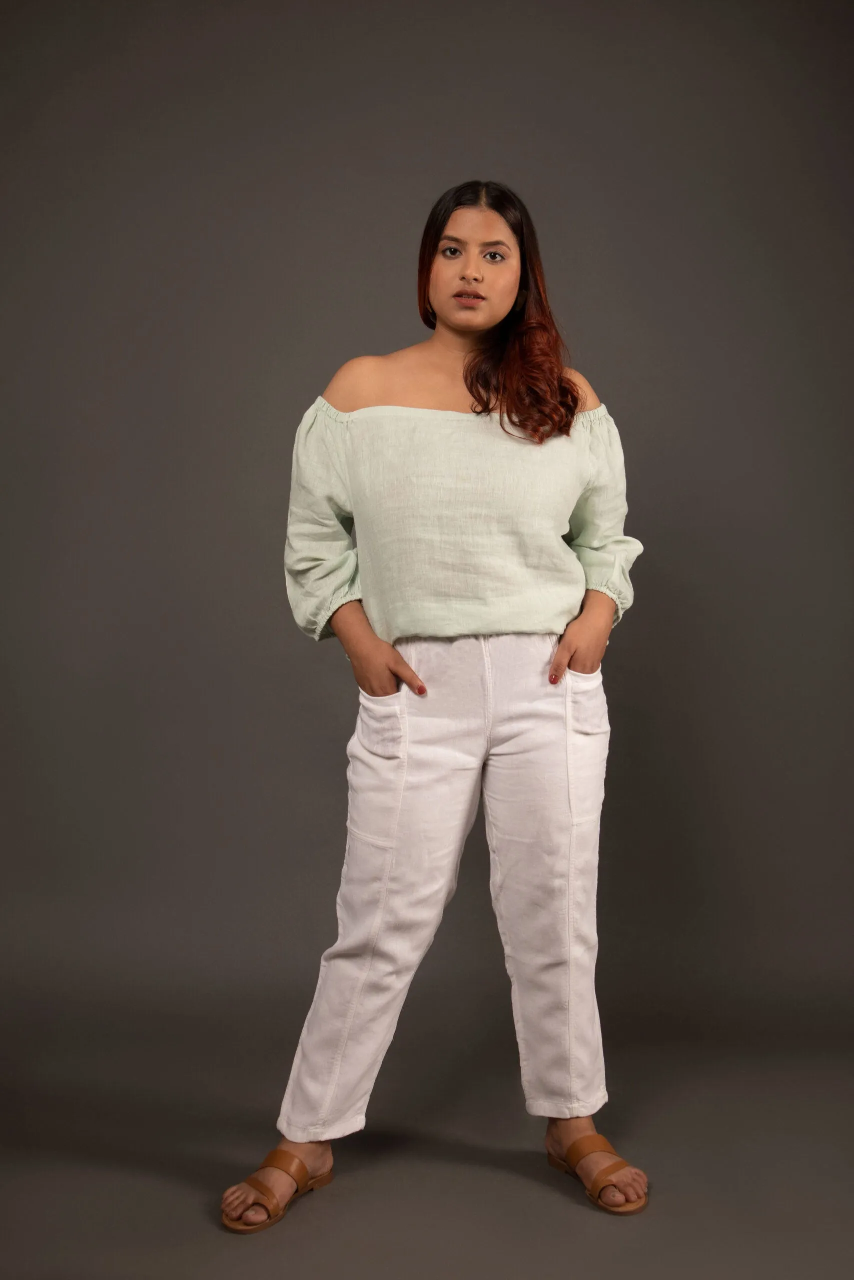 Sage Green Bardot Top