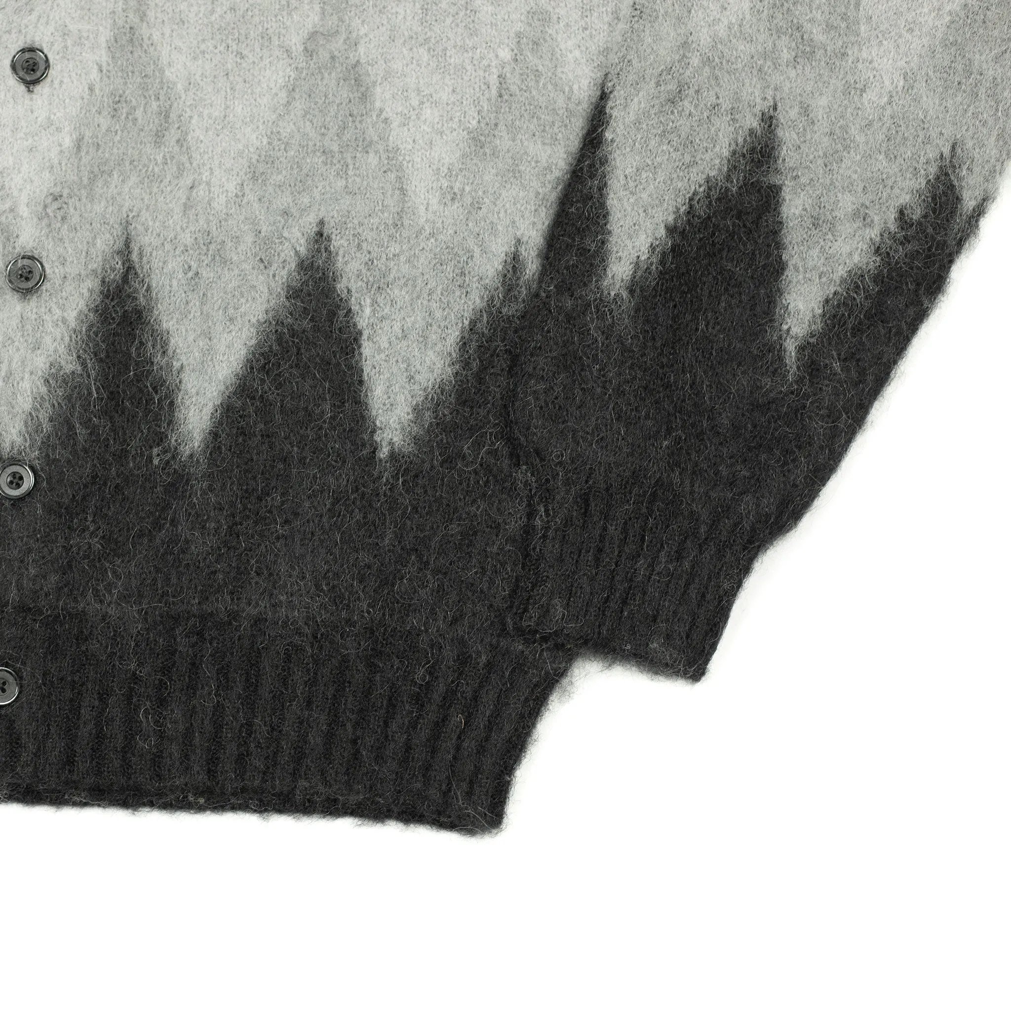 Shaggy cardigan in black and grey chevron stripe mohair blend
