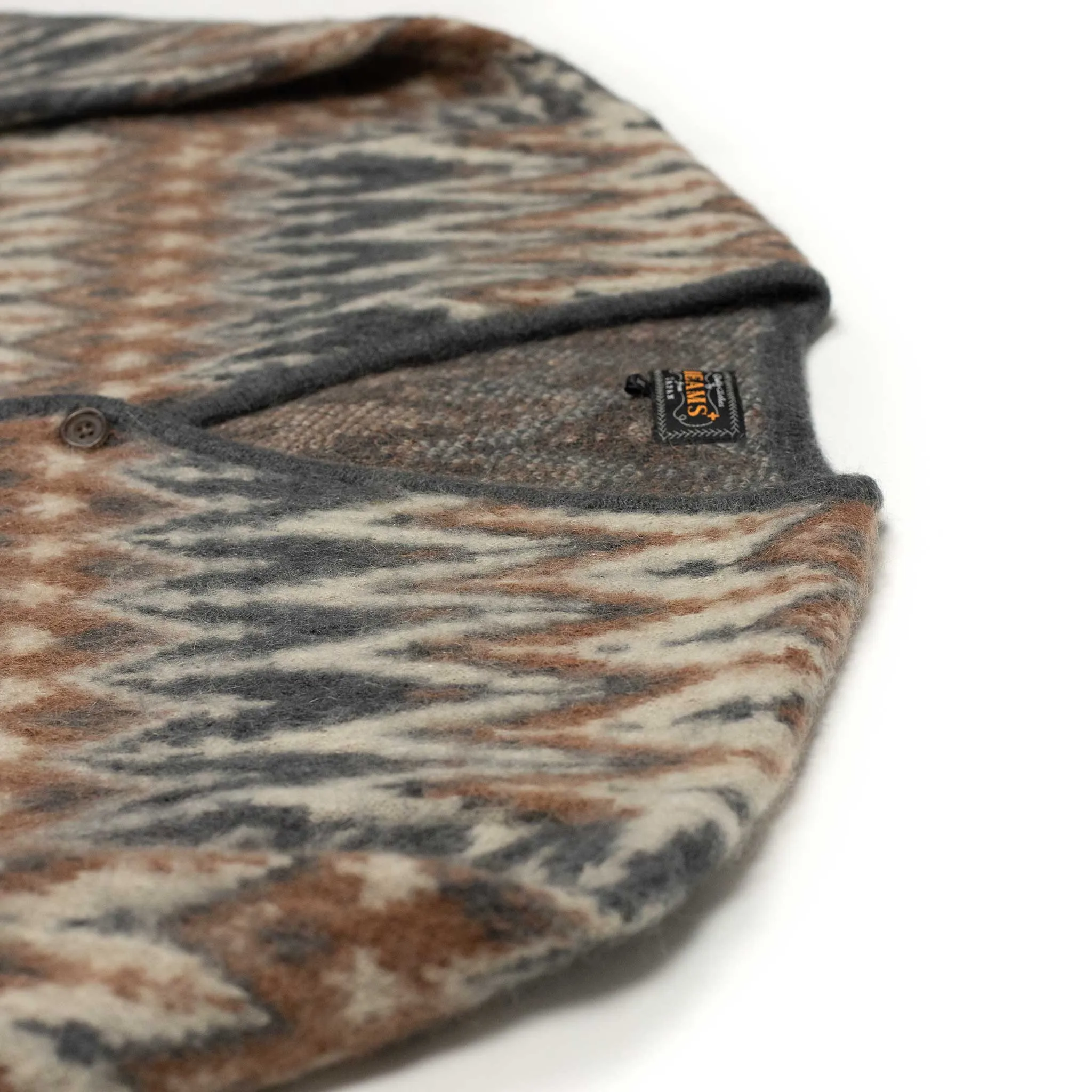 Shaggy cardigan in grey chevron jacquard mohair blend