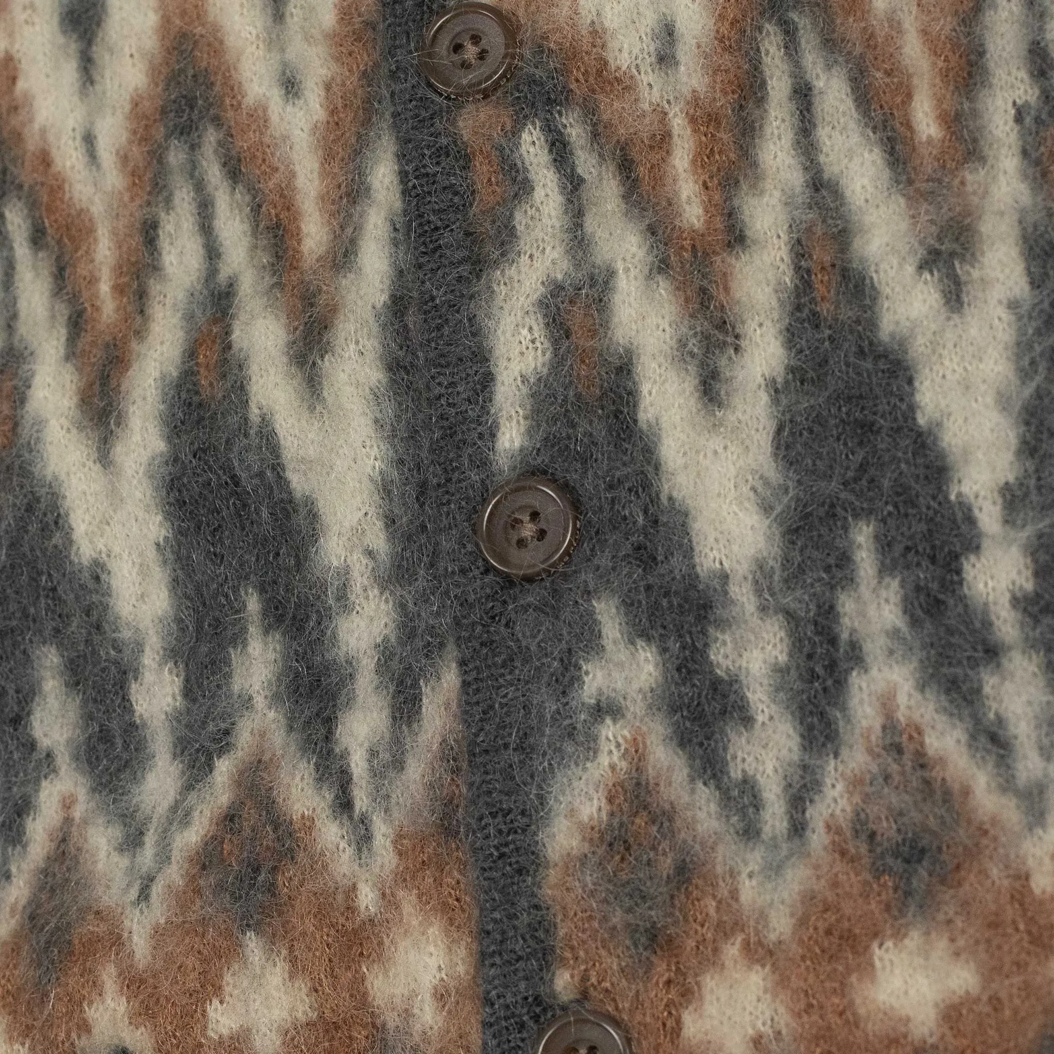 Shaggy cardigan in grey chevron jacquard mohair blend