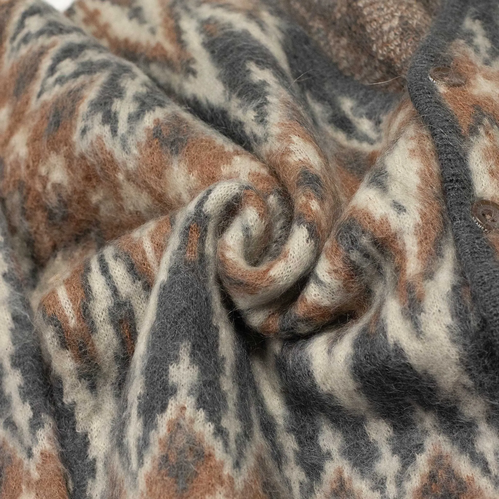 Shaggy cardigan in grey chevron jacquard mohair blend