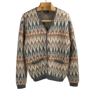 Shaggy cardigan in grey chevron jacquard mohair blend
