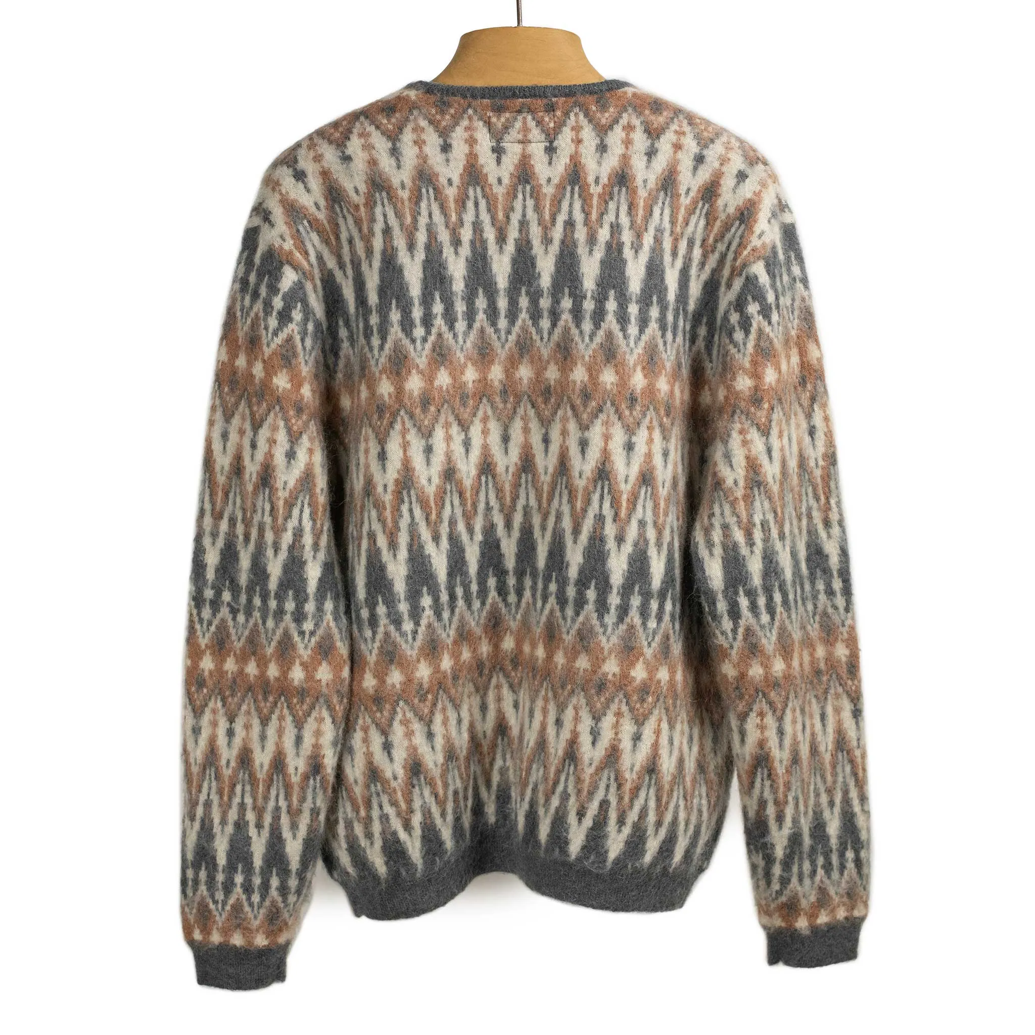 Shaggy cardigan in grey chevron jacquard mohair blend