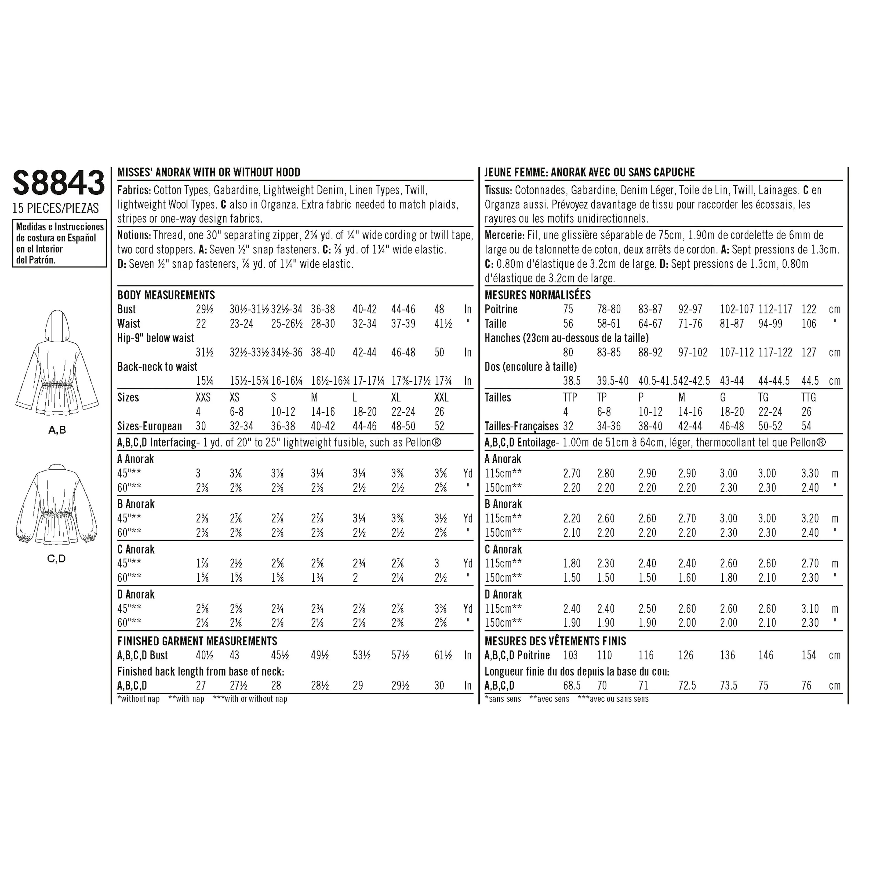 Simplicity Pattern 8843 misses anorak jacket pattern