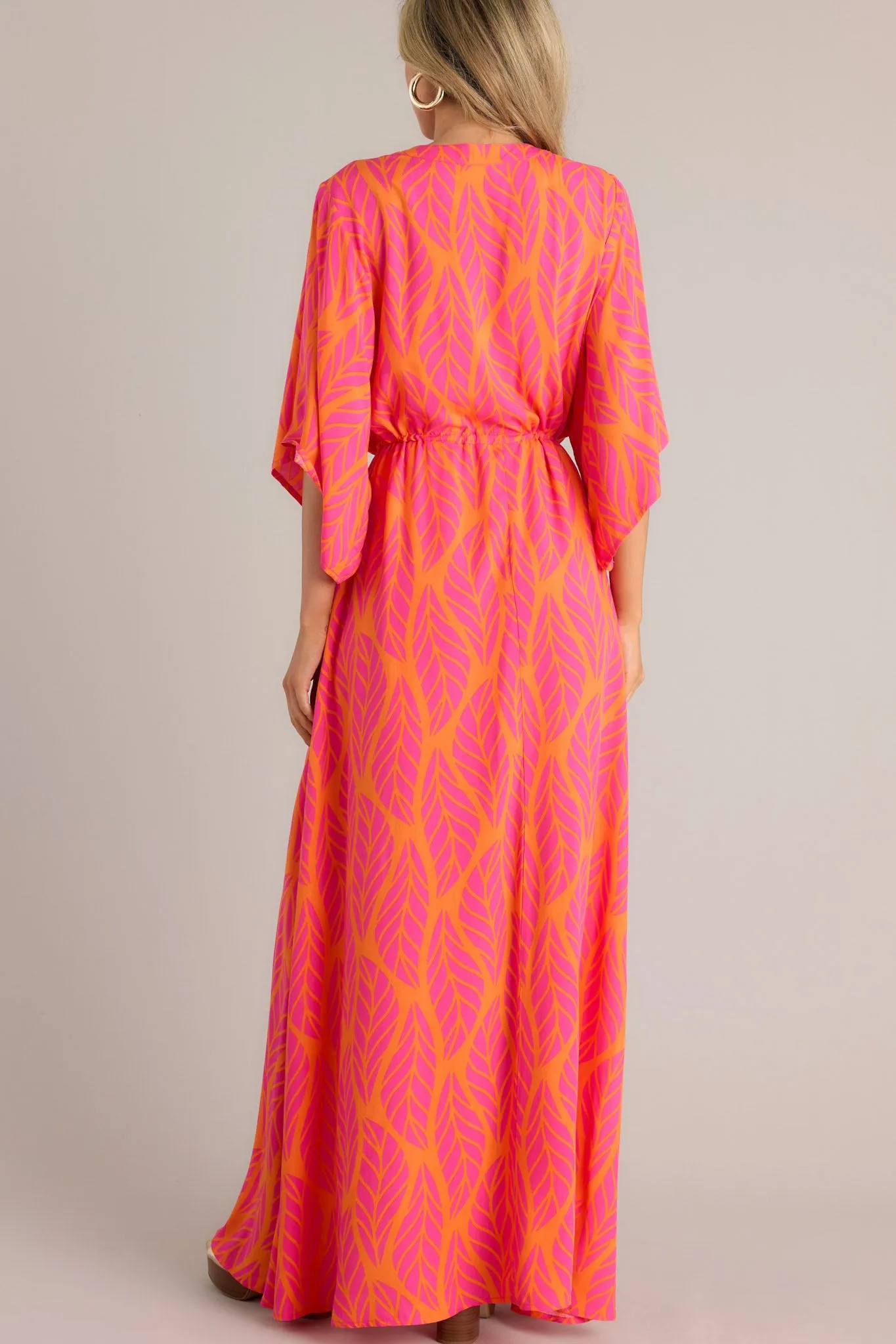 Sunset Palms Hot Pink Tropical Print Button Front Maxi Dress