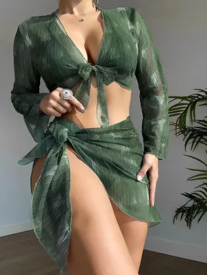 Tropical 4-Piece Beachwear Set with Padded Triangle Bra and Cover-Ups