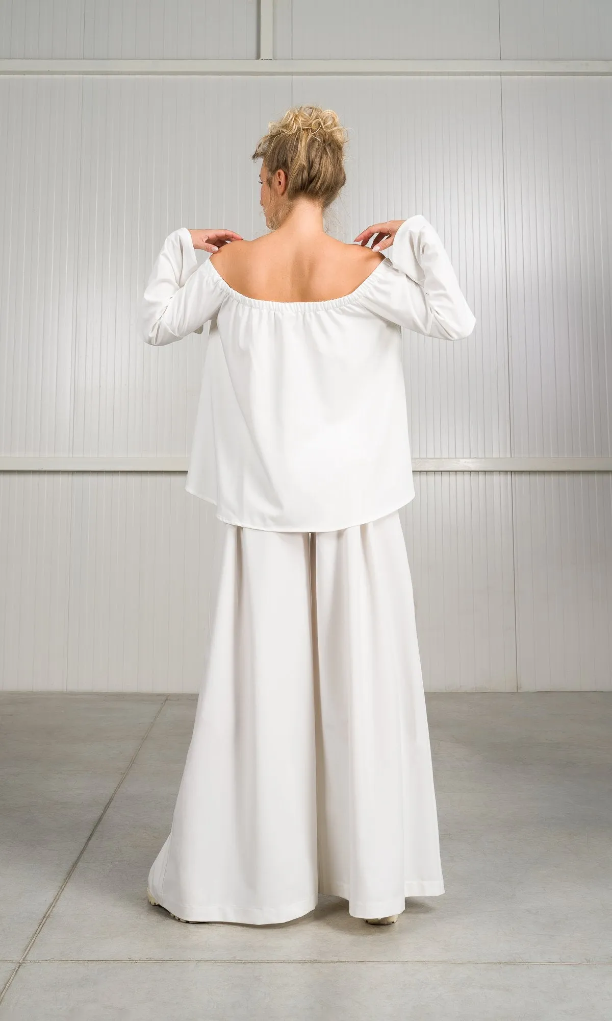 Two-piece Set of Off-Shoulder Blouse and Skirt Pants
