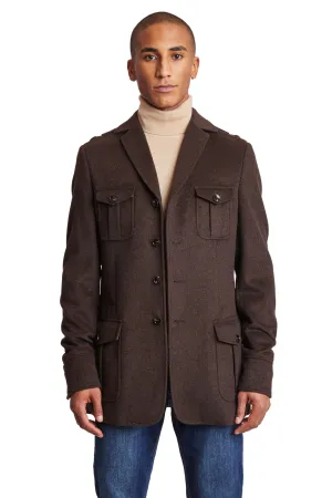 Utility Epaulette Jacket - slim - Chocolate Brown Soft Touch