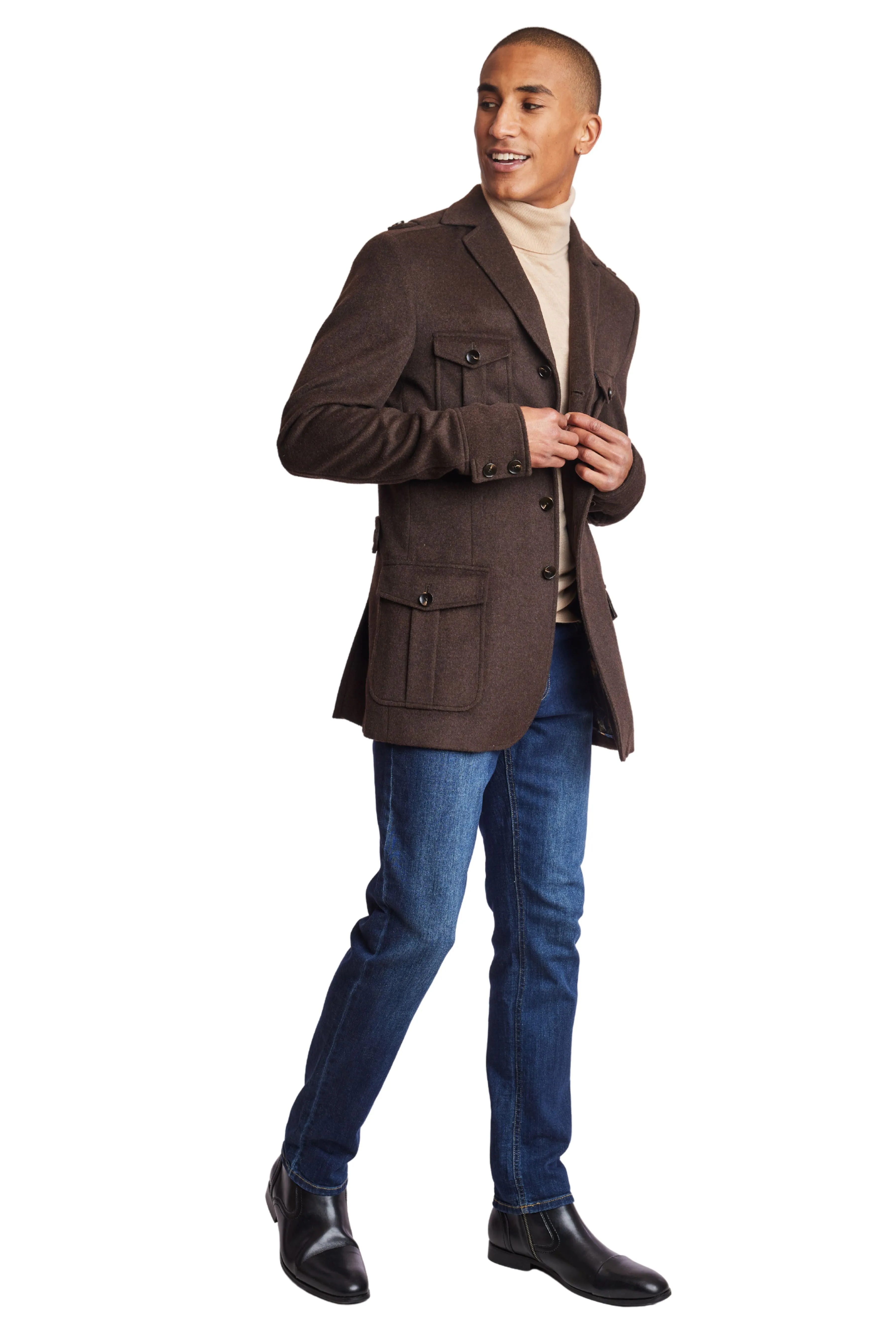 Utility Epaulette Jacket - slim - Chocolate Brown Soft Touch