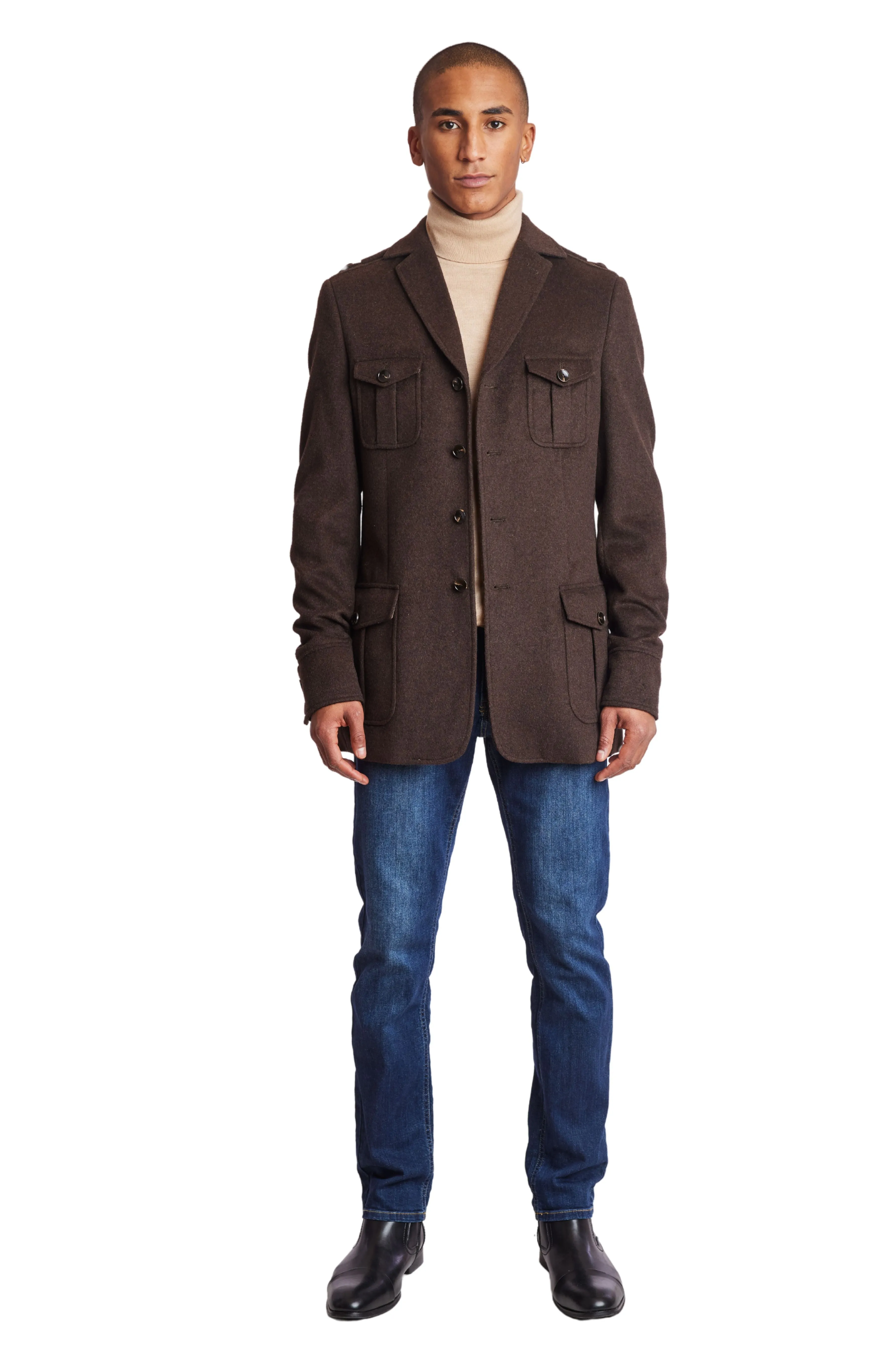 Utility Epaulette Jacket - slim - Chocolate Brown Soft Touch