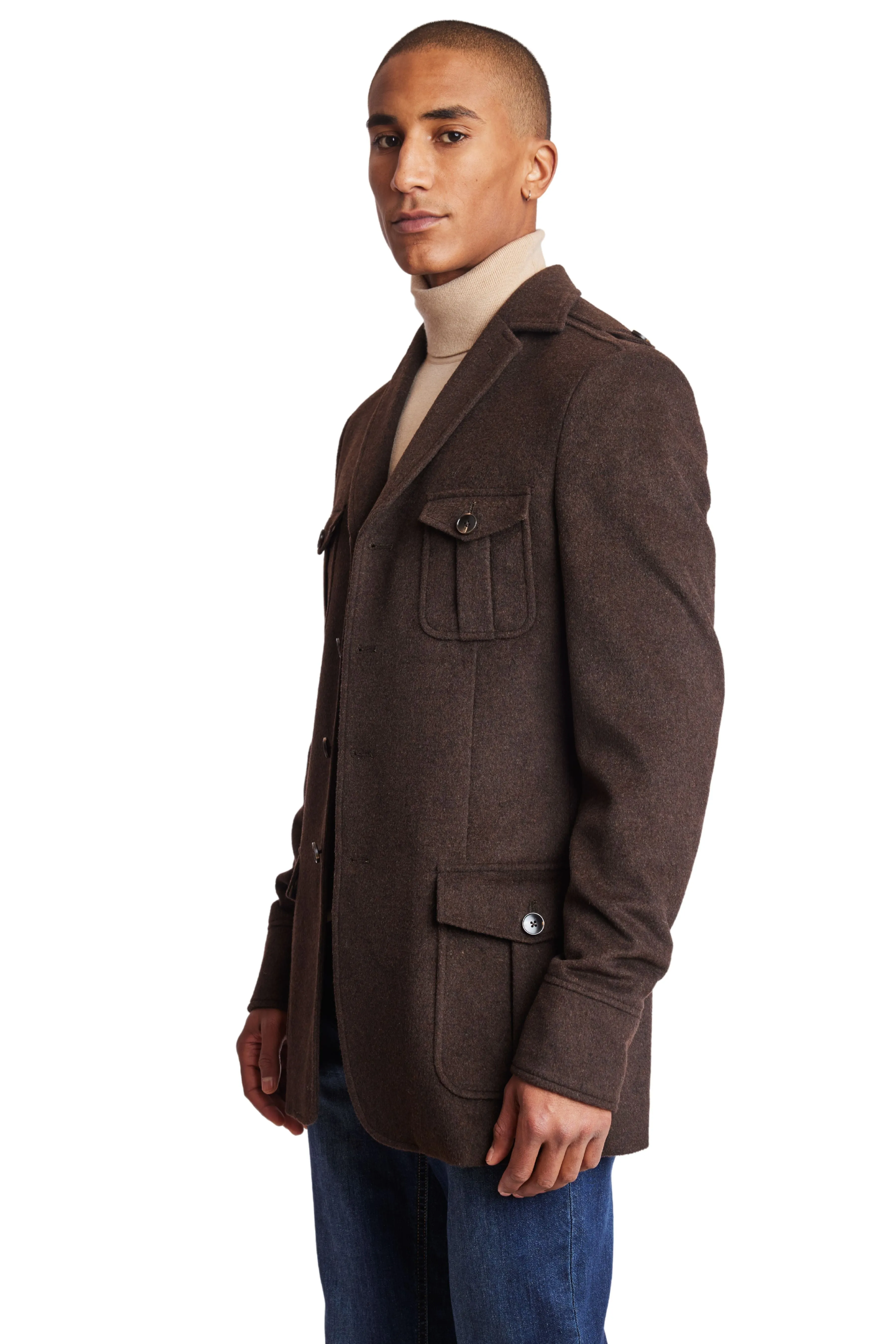 Utility Epaulette Jacket - slim - Chocolate Brown Soft Touch
