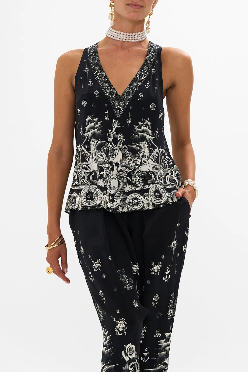 V NECK TOP WITH KNOT BACK TALES OF TATTOO