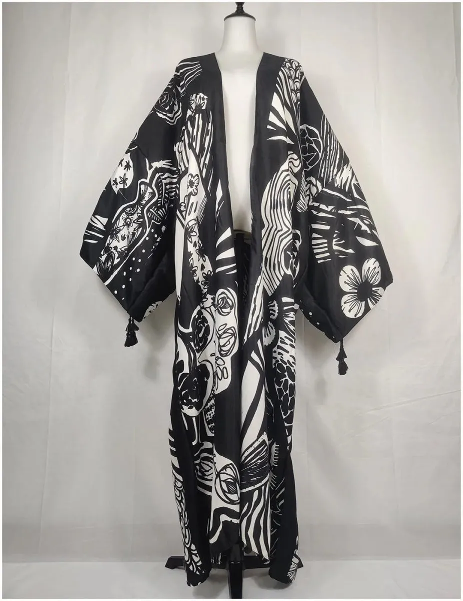 Women Casual Floral Kimono Dress Perfect for Beach Days African Swimwear in Vintage Inspired Open Front Kaftan Style