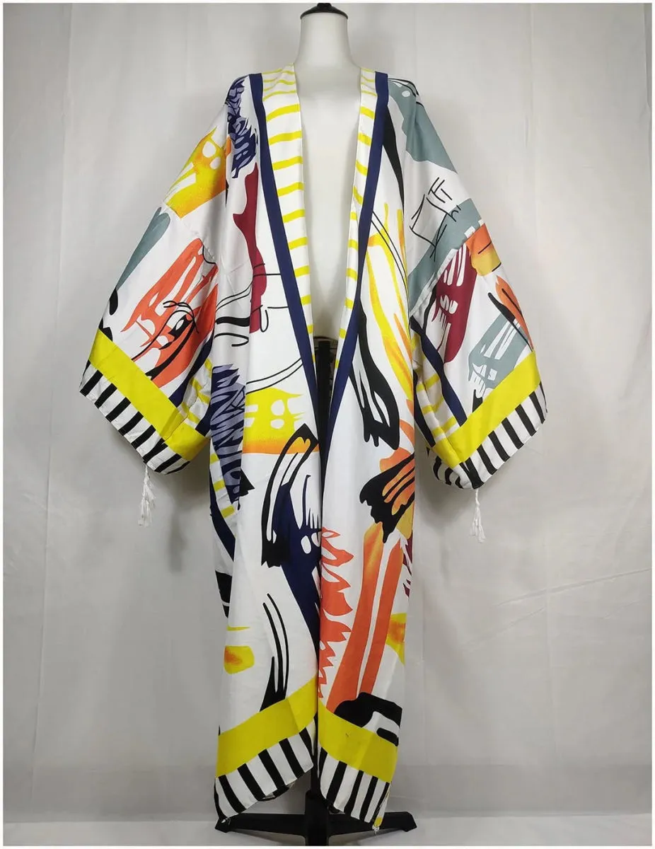 Women Casual Floral Kimono Dress Perfect for Beach Days African Swimwear in Vintage Inspired Open Front Kaftan Style