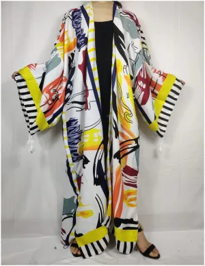 Women Casual Floral Kimono Dress Perfect for Beach Days African Swimwear in Vintage Inspired Open Front Kaftan Style