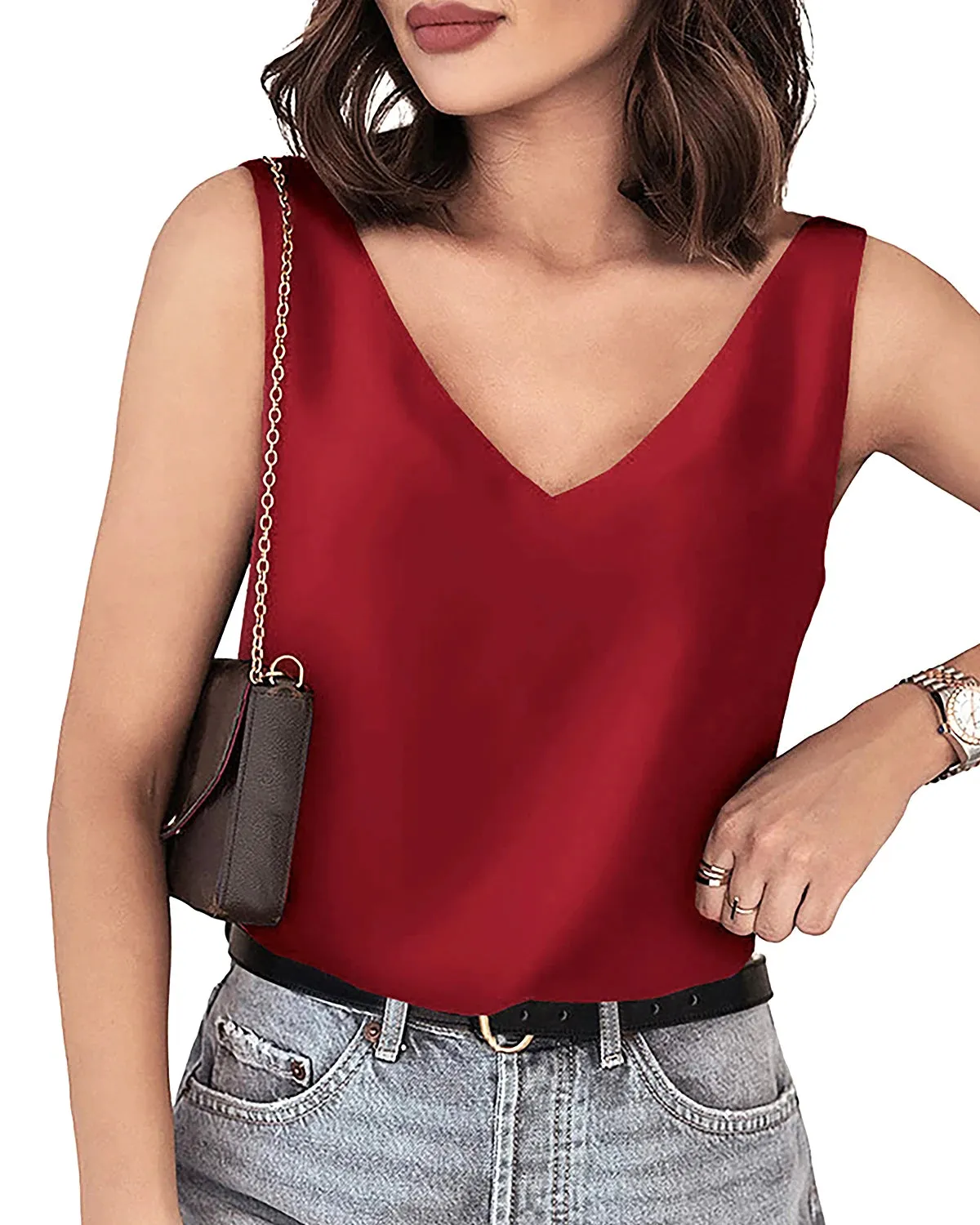 Women's V Neck Sleeveless Silk Top