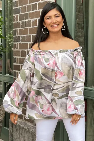 Xenia Off Shoulder Long Sleeve Top Serenity Print